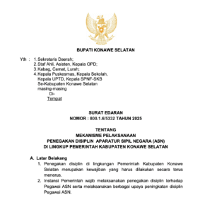 SURAT EDARAN BUPATI KONAWE SELATAN TENTANG DISIPLIN ASN 2025
